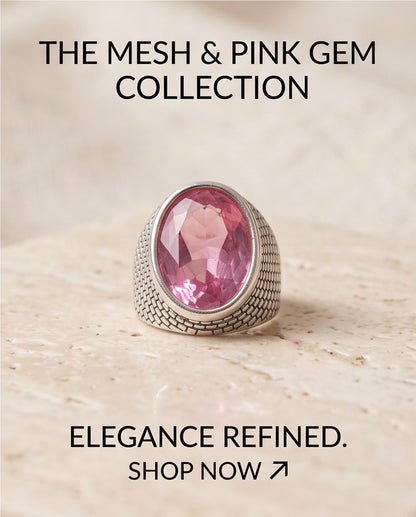 Rose Pink Oval-Cut Gemsonde Brick-Link Silver Ring