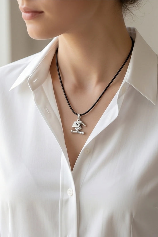 Silver Graduation Cap Pendant Necklace
