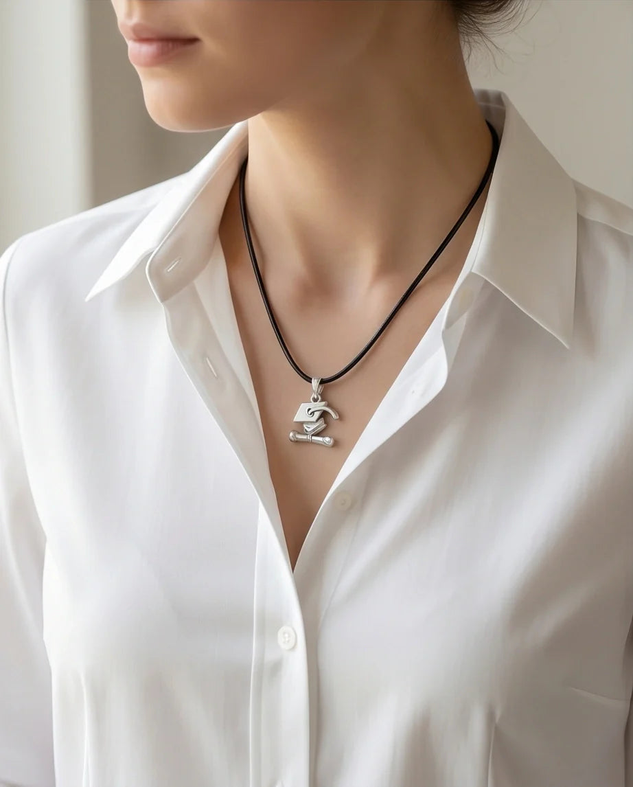 Silver Graduation Cap Pendant Necklace