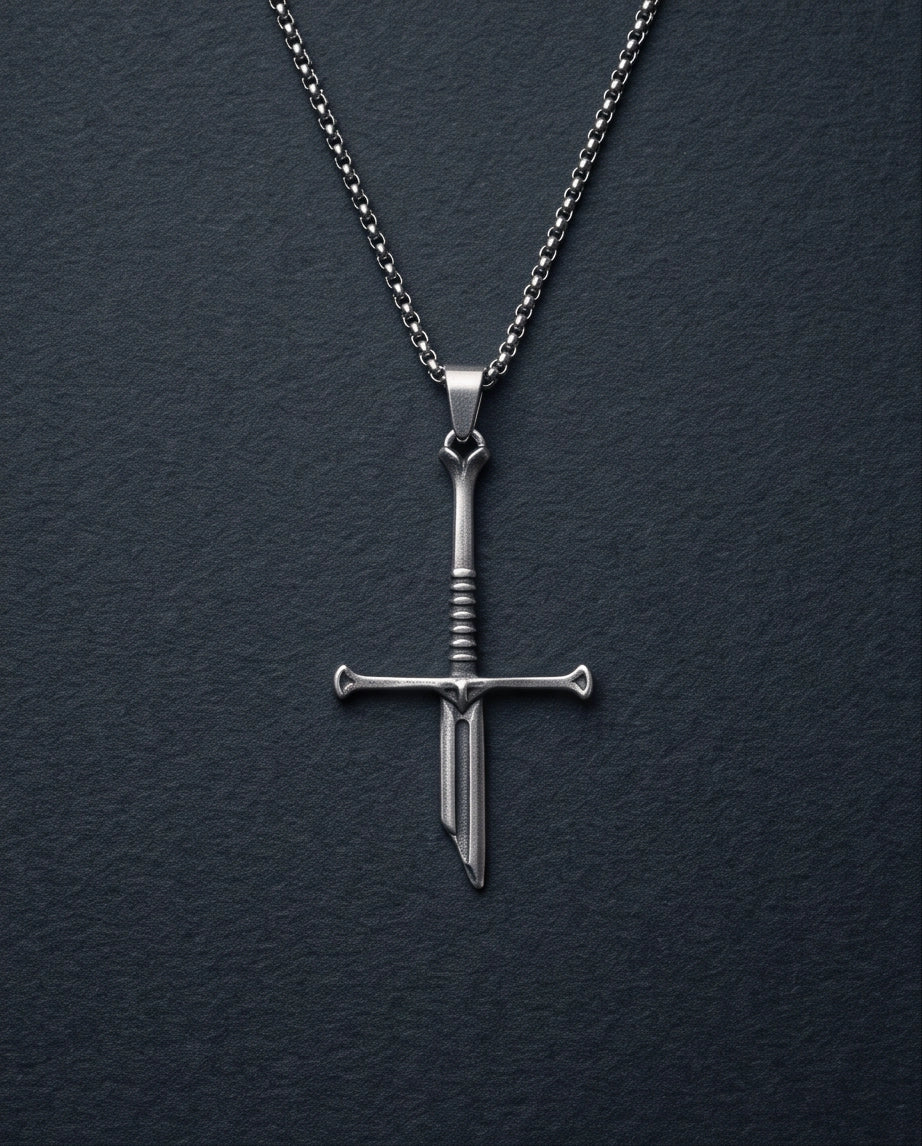 Silver Broken Sword Pendant Necklace
