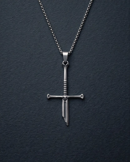 Silver Broken Sword Pendant Necklace