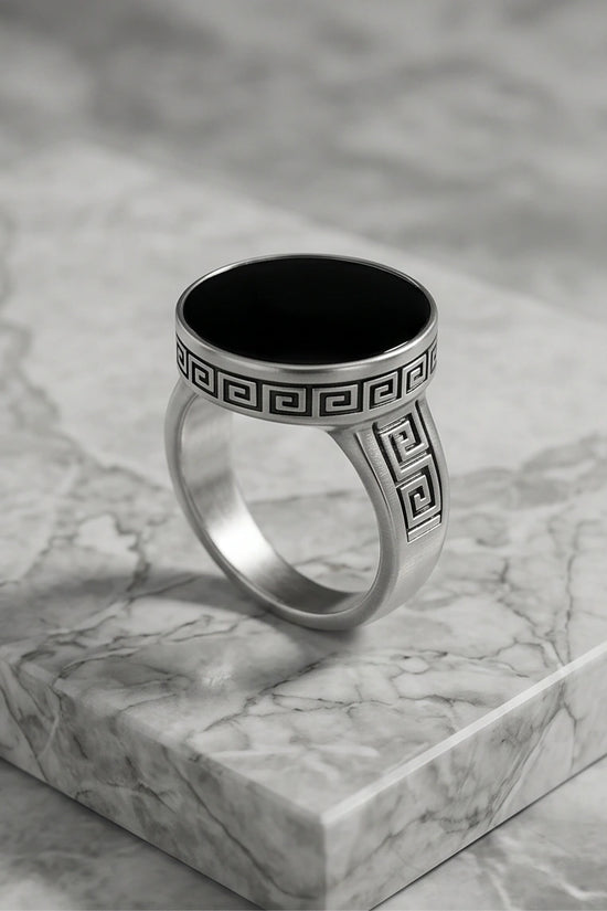 Minimalist Greek Key Onyx Signet Ring