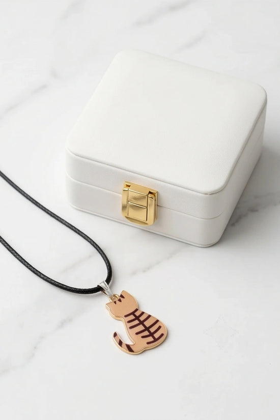 Artistic Golden Autumn Feline Silhouette Pendant Necklace