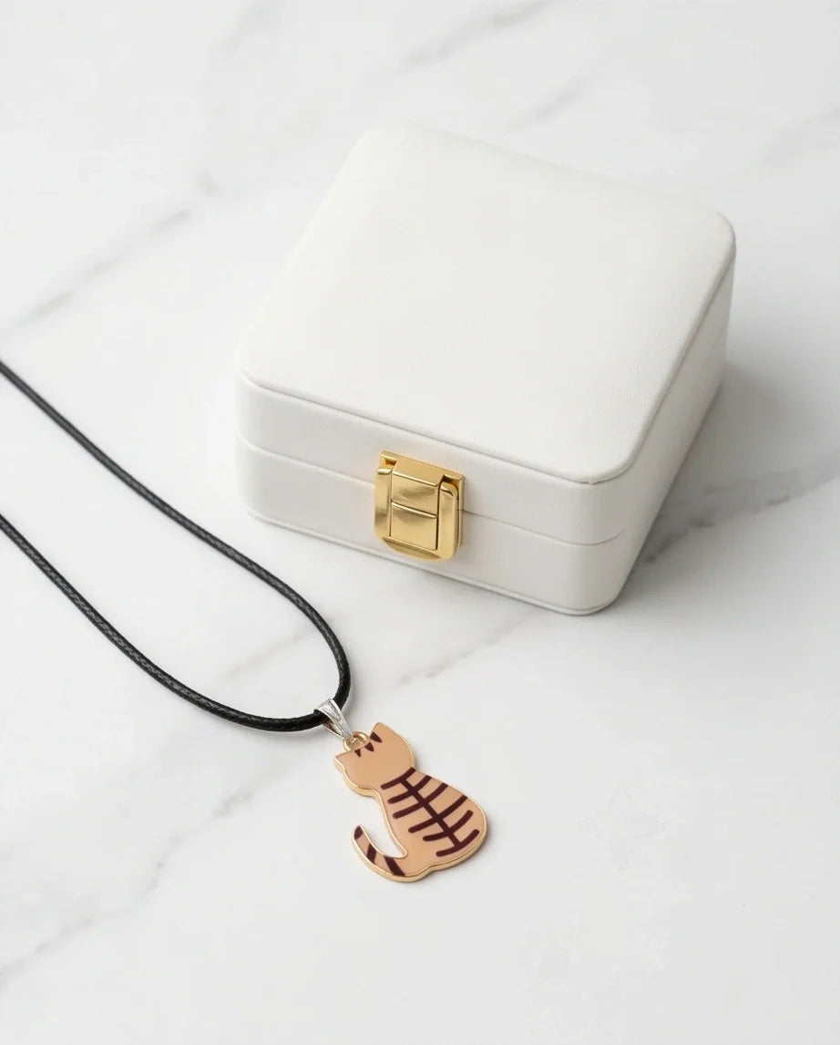 Artistic Golden Autumn Feline Silhouette Pendant Necklace