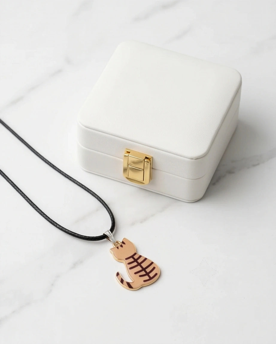 Artistic Golden Autumn Feline Silhouette Pendant Necklace