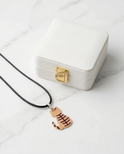 Artistic Golden Autumn Feline Silhouette Pendant Necklace