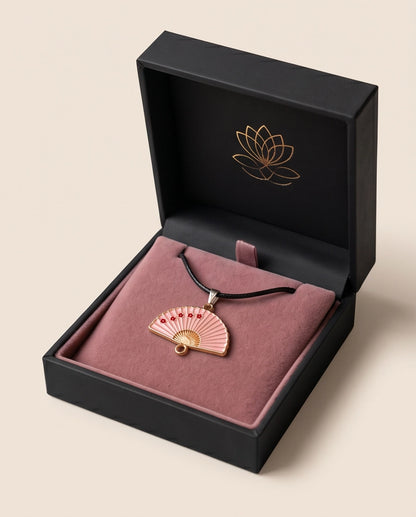 Pink Sakura Fan Pendant Necklace