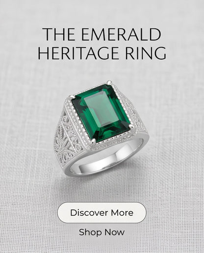 Emerald Green Emerald-Cut Gemstone Stippled Halo Silver Ring