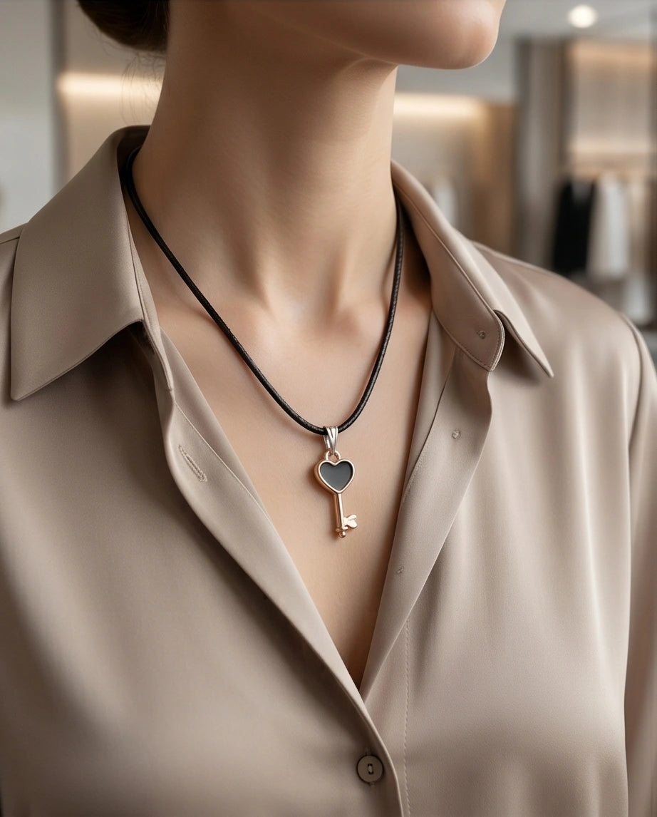Gold and Black Heart Key Necklace