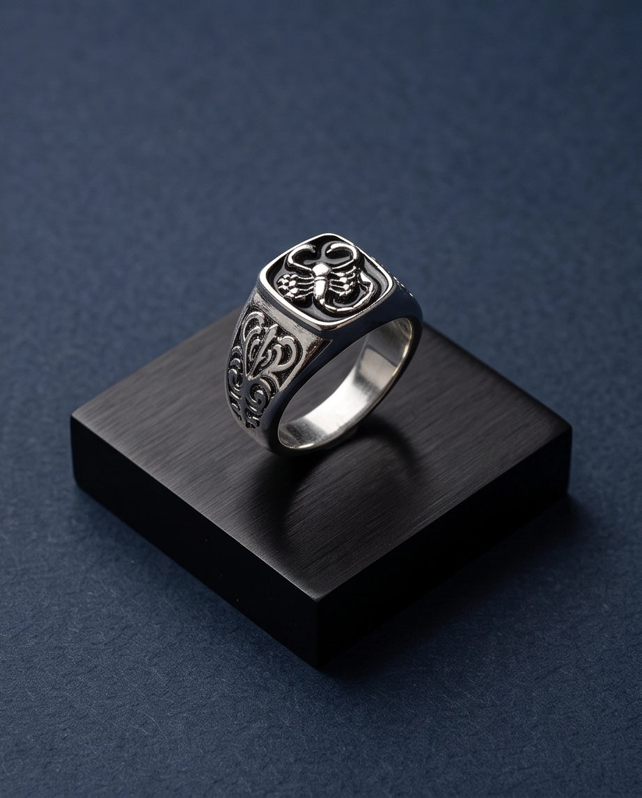 Black Enamel Scorpion Silver Ring