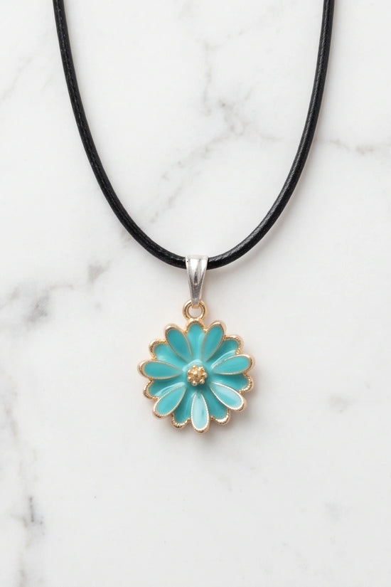 Gold and Turquoise Sunflower Pendant Necklace