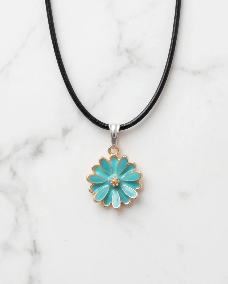 Gold and Turquoise Sunflower Pendant Necklace