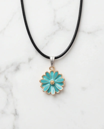Gold and Turquoise Sunflower Pendant Necklace