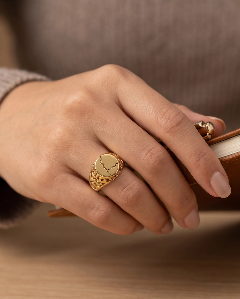 Fissure Medallion Gold Signet Ring