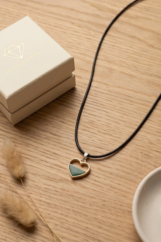 Gold and Green Geometric Heart Necklace