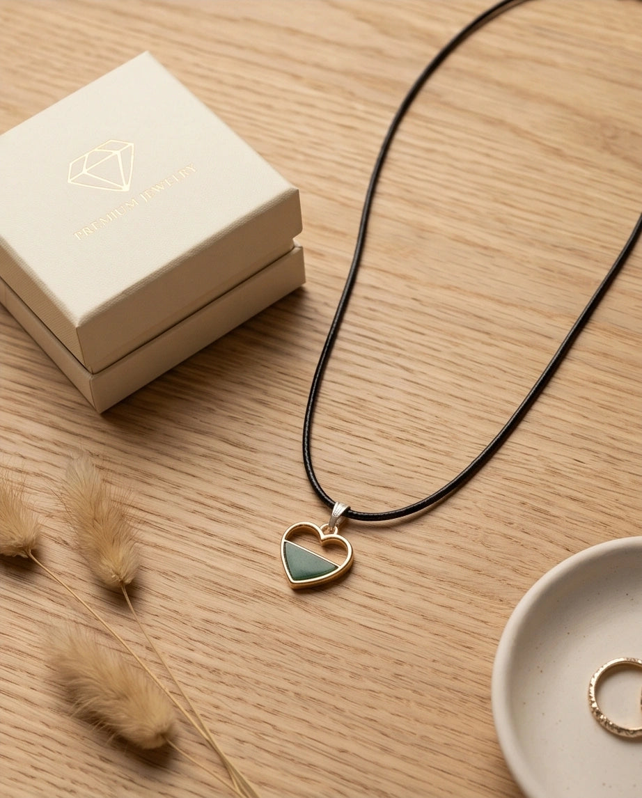 Gold and Green Geometric Heart Necklace