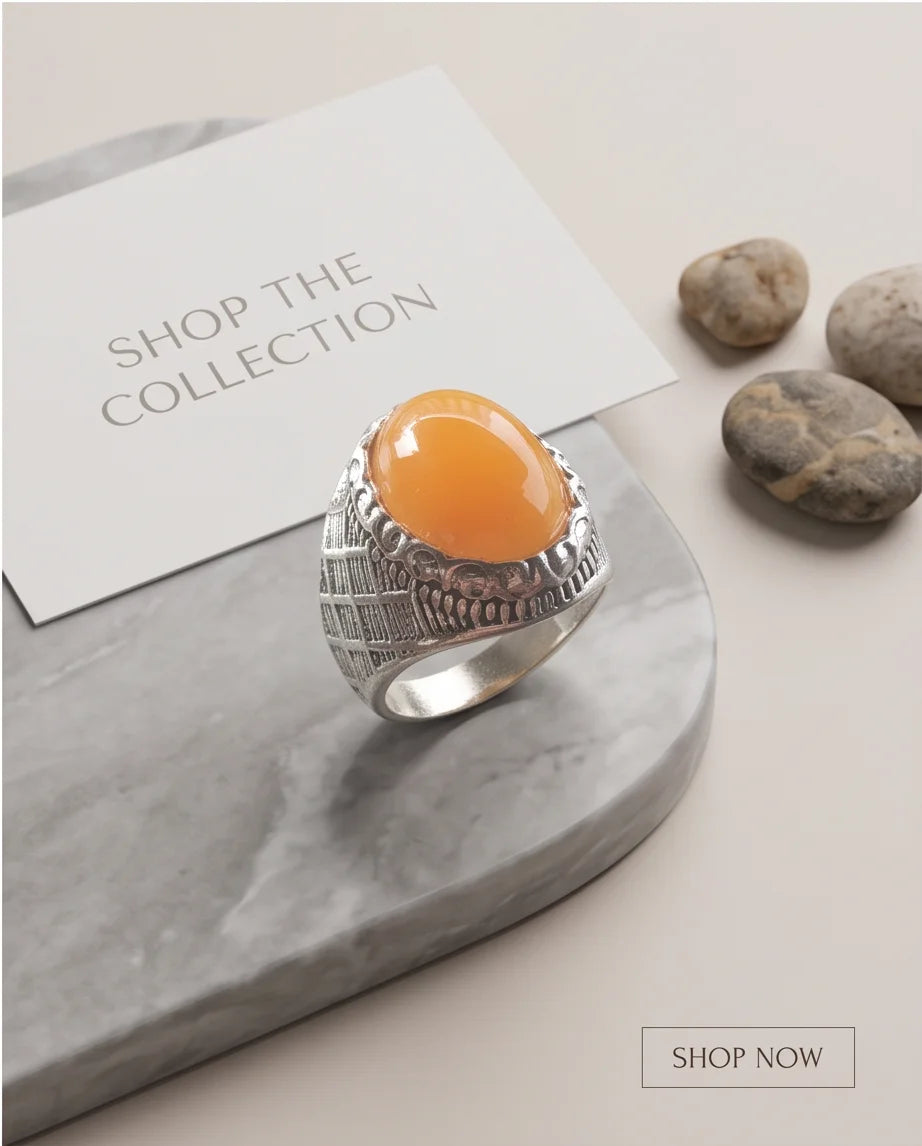 Amber Cabochon Crown Bezel Crosshatch Silver Ring