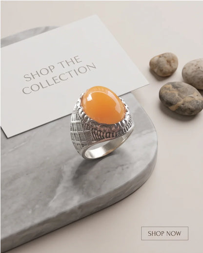 Amber Cabochon Crown Bezel Crosshatch Silver Ring