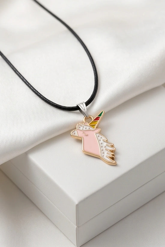 Magical Pink Unicorn Enamel Pendant Necklace