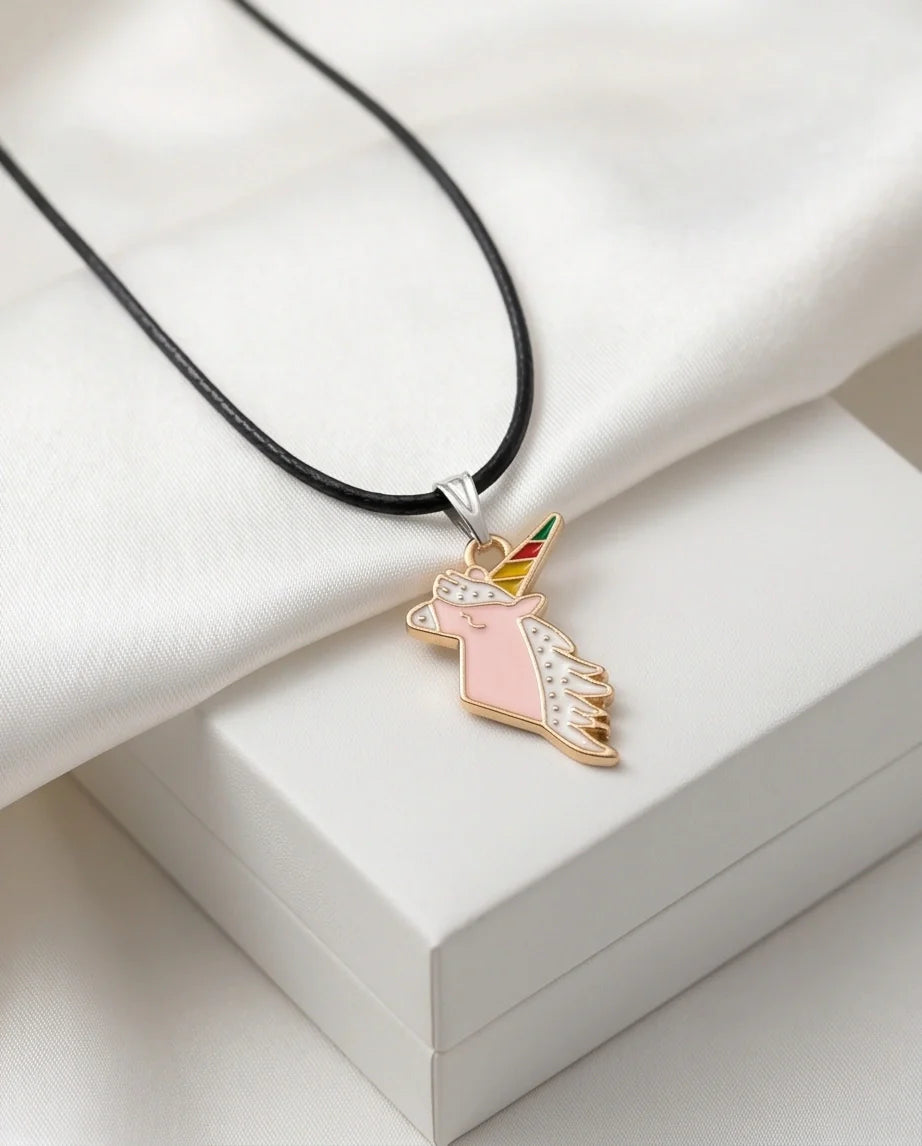 Magical Pink Unicorn Enamel Pendant Necklace