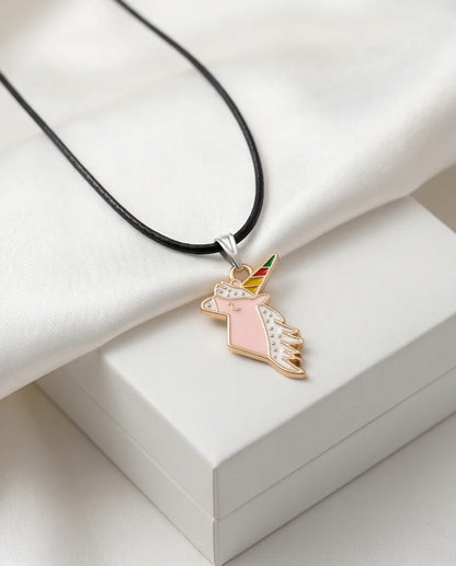 Magical Pink Unicorn Enamel Pendant Necklace