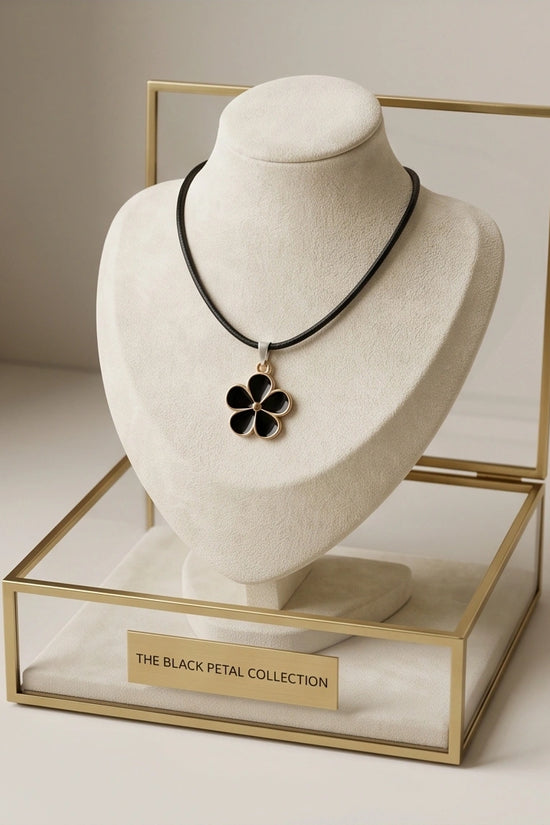 Gold and Black Flower Pendant Necklace