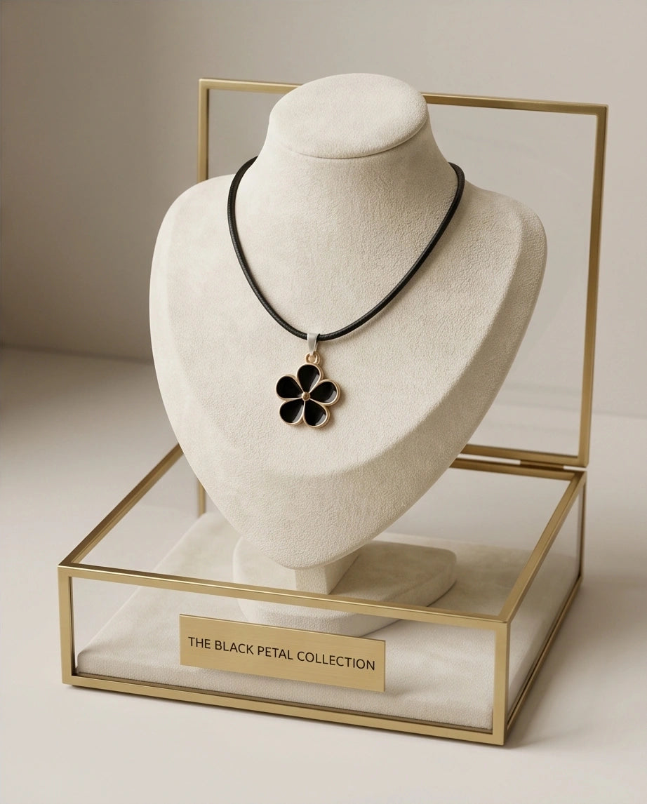 Gold and Black Flower Pendant Necklace