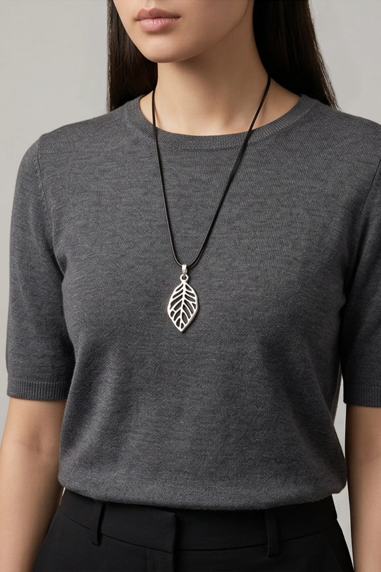 Silver Hollow Cutout Leaf Necklace