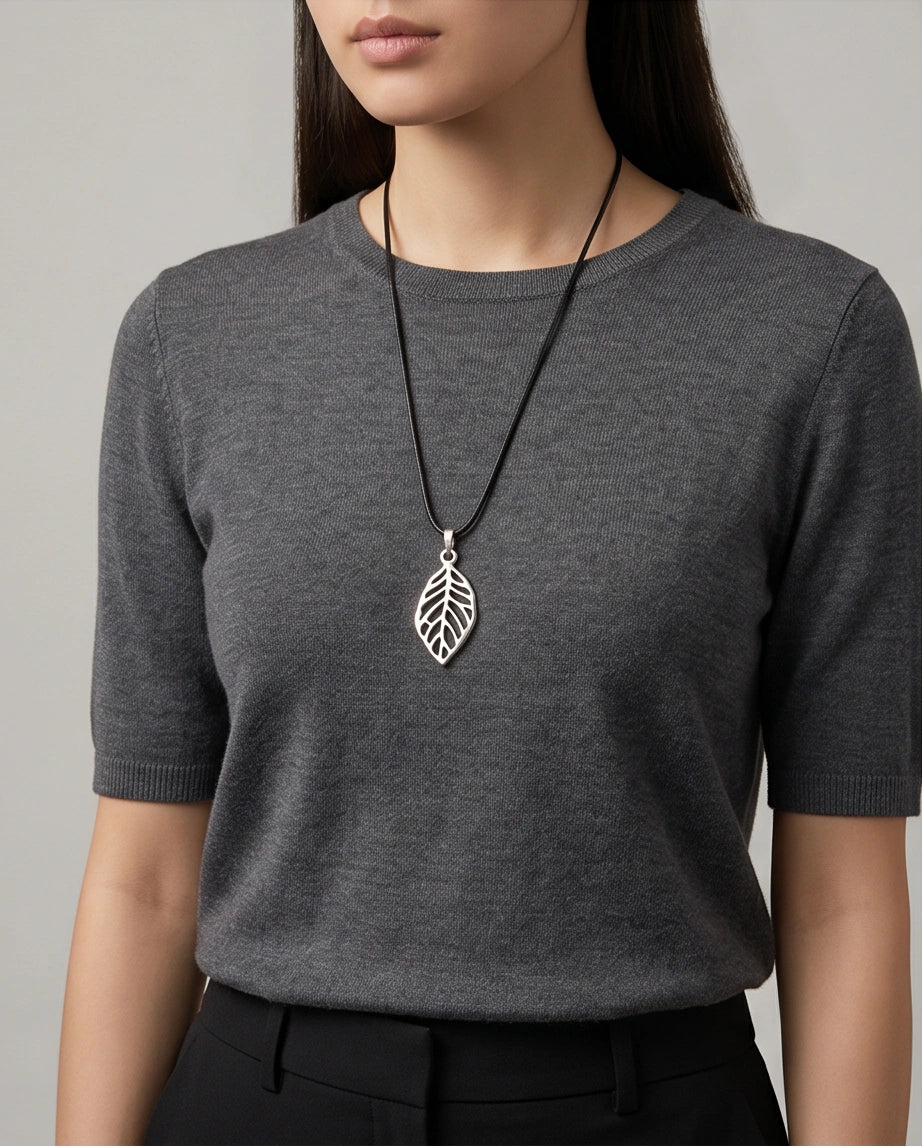Silver Hollow Cutout Leaf Necklace