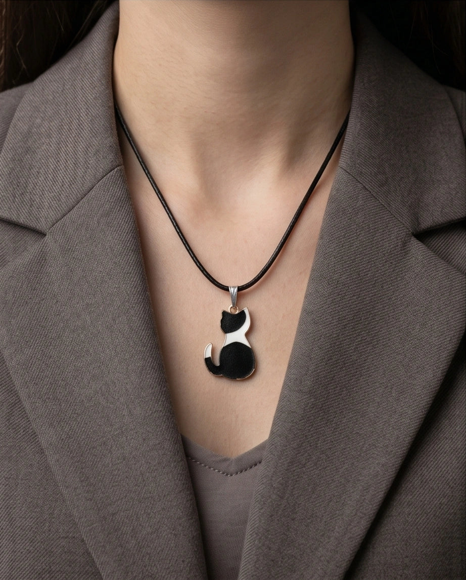 Artistic Tuxedo Cat Silhouette Pendant Necklace