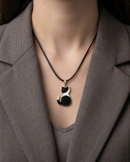 Artistic Tuxedo Cat Silhouette Pendant Necklace