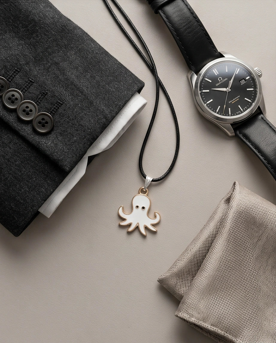 Gold and White Octopus Pendant Necklace