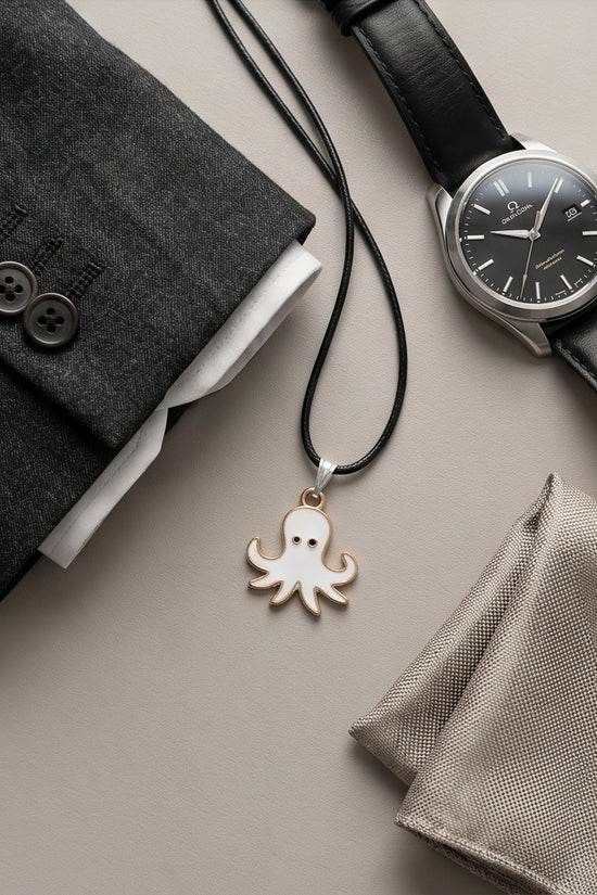 Gold and White Octopus Pendant Necklace