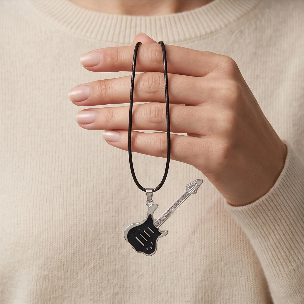 Black and Silver Electric Guitar Cord Necklace