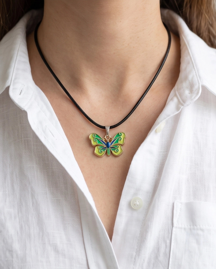Vibrant Multi-Color Butterfly Pendant Necklace