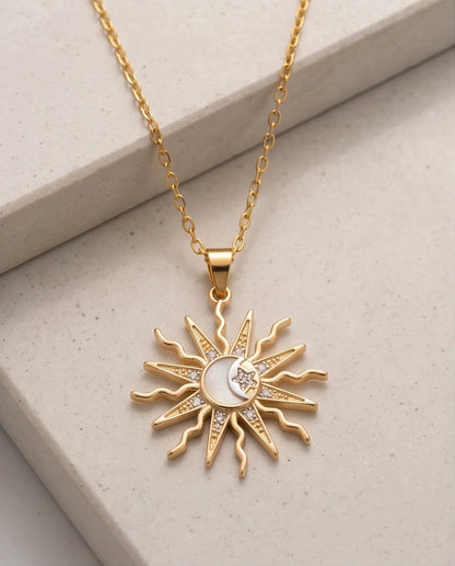 Gold Celestial Sun Moon Star Pendant Necklace