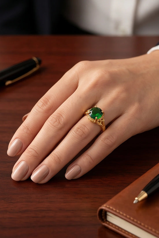 Golden Verdant Emerald Solis Ring
