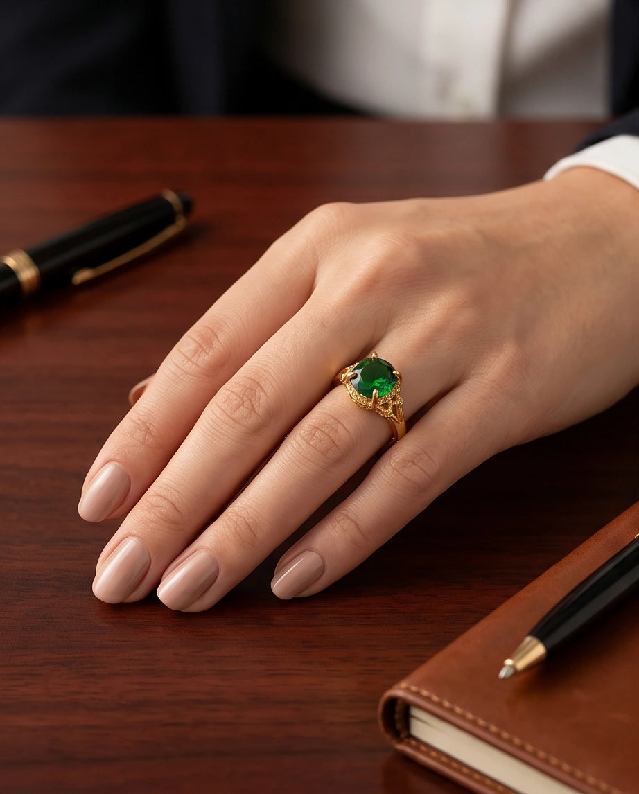 Golden Verdant Emerald Solis Ring
