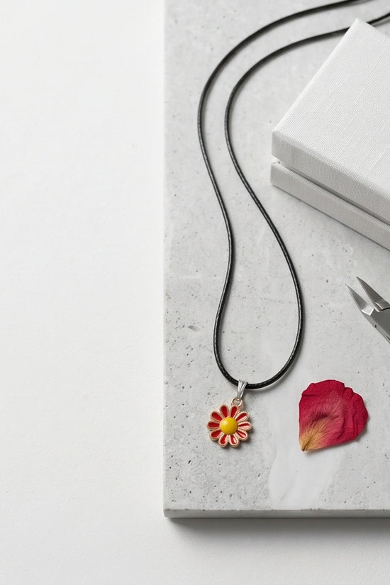 Gold and Red Flower Pendant Necklace