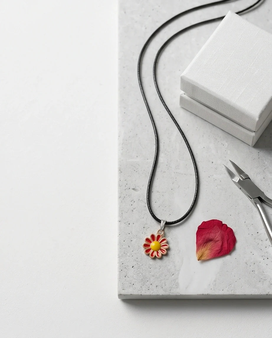 Gold and Red Flower Pendant Necklace