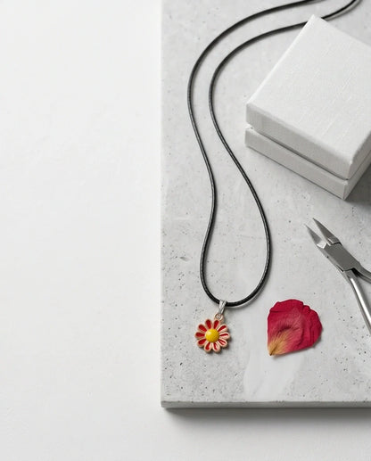 Gold and Red Flower Pendant Necklace