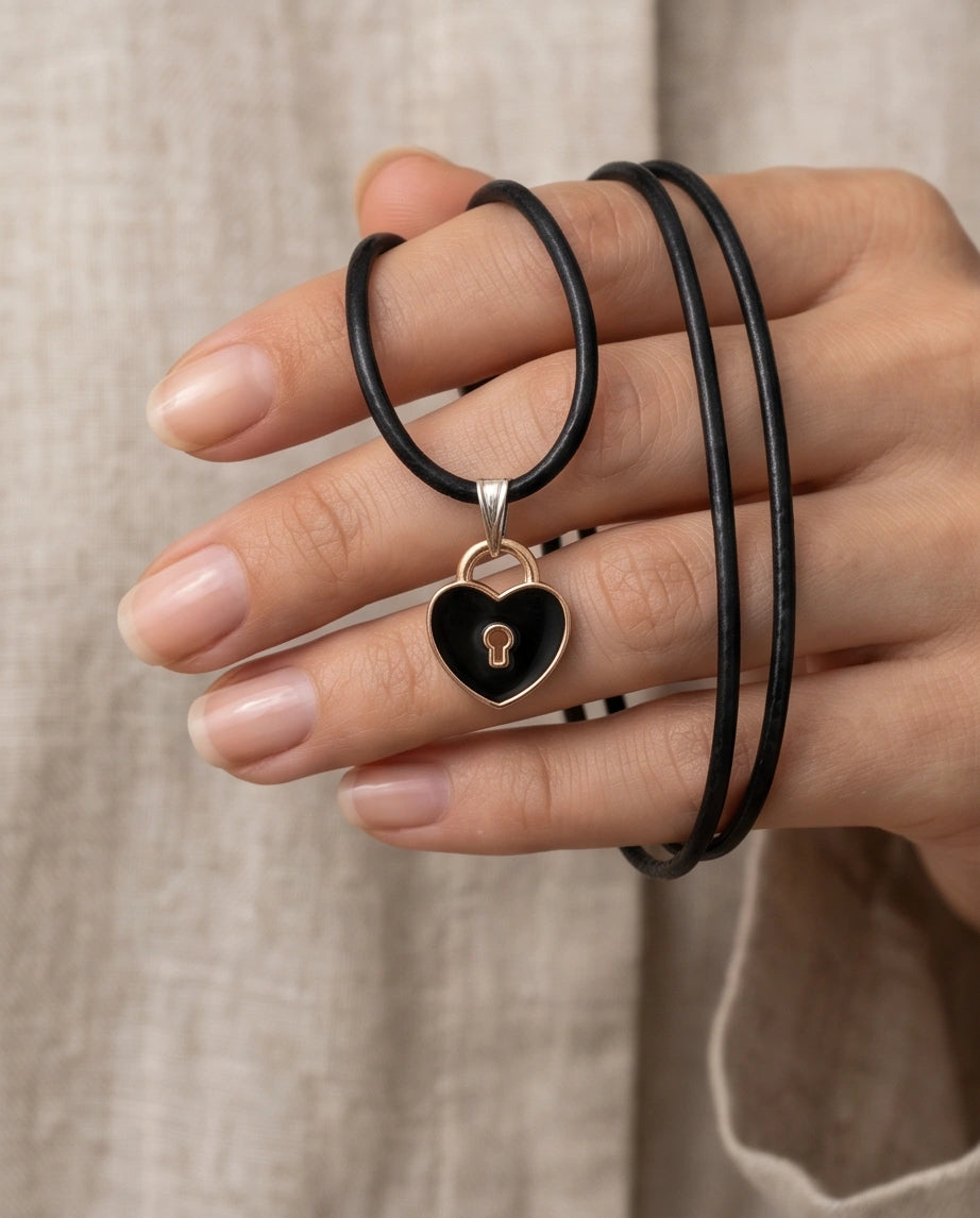 Gold Heart Padlock Pendant Necklace