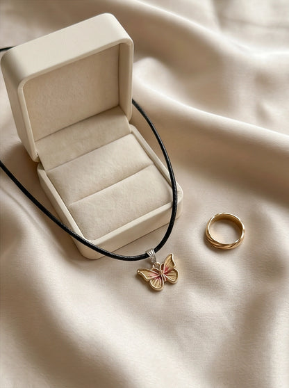 Gold & Pink Butterfly Pendant Necklace