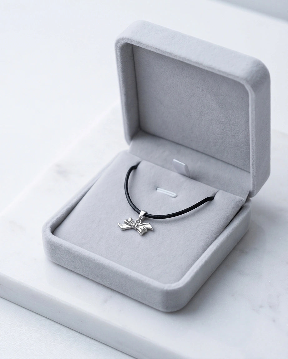 Silver Retro Ribbon Bow Necklace