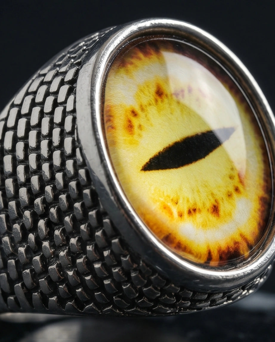 Vintage Sterling Silver Golden Snake's Eye Statement Ring