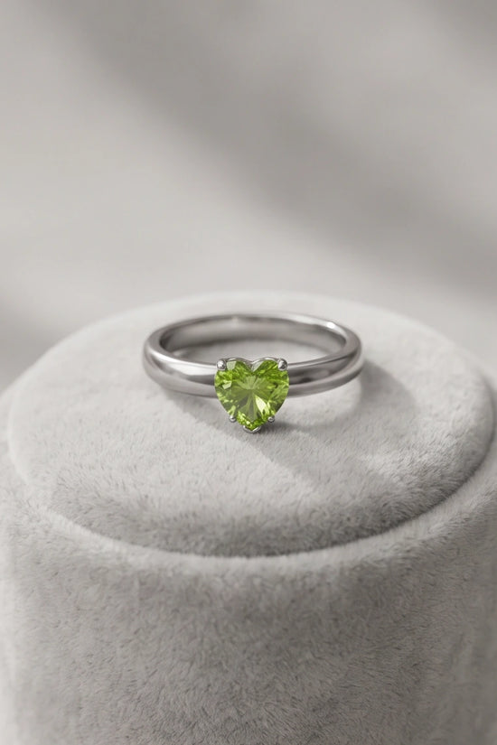 Sterling Silver Heart-Cut Peridot Green Solitaire Ring