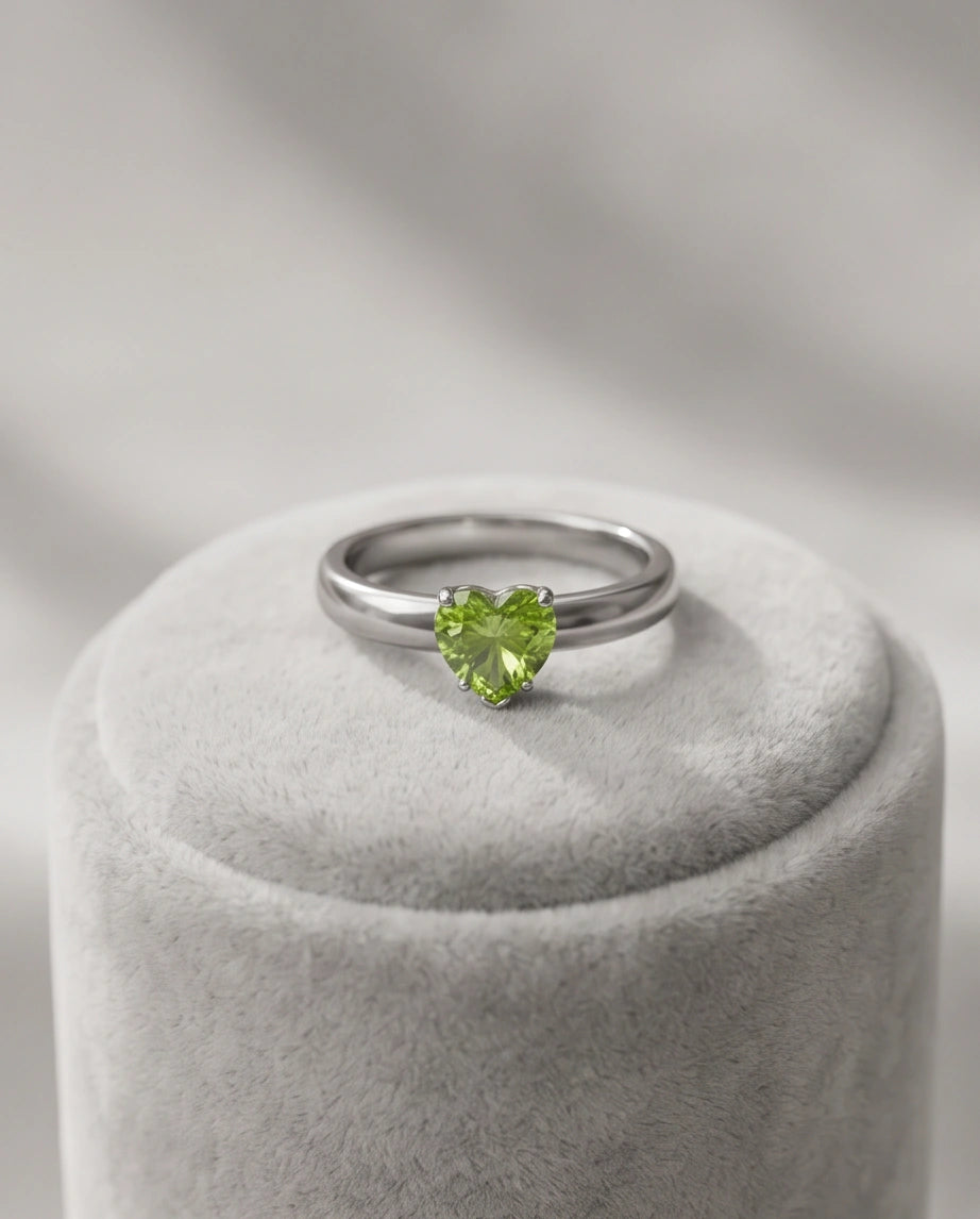 Sterling Silver Heart-Cut Peridot Green Solitaire Ring