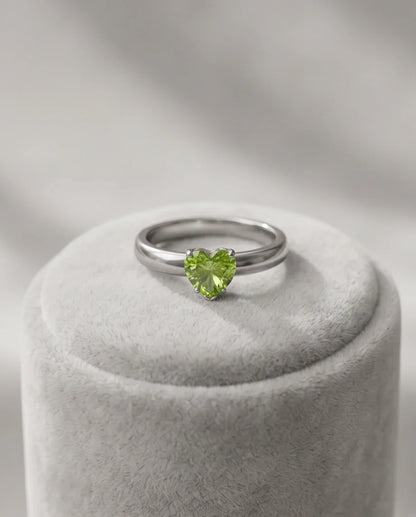 Sterling Silver Heart-Cut Peridot Green Solitaire Ring