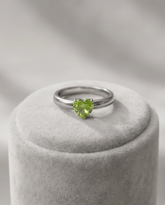 Sterling Silver Heart-Cut Peridot Green Solitaire Ring