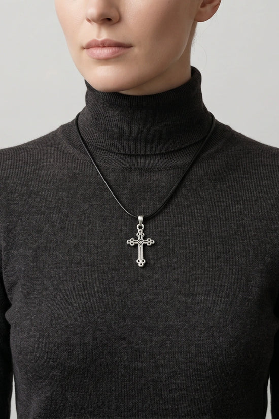 Silver Detailed Decorative Cross Necklace